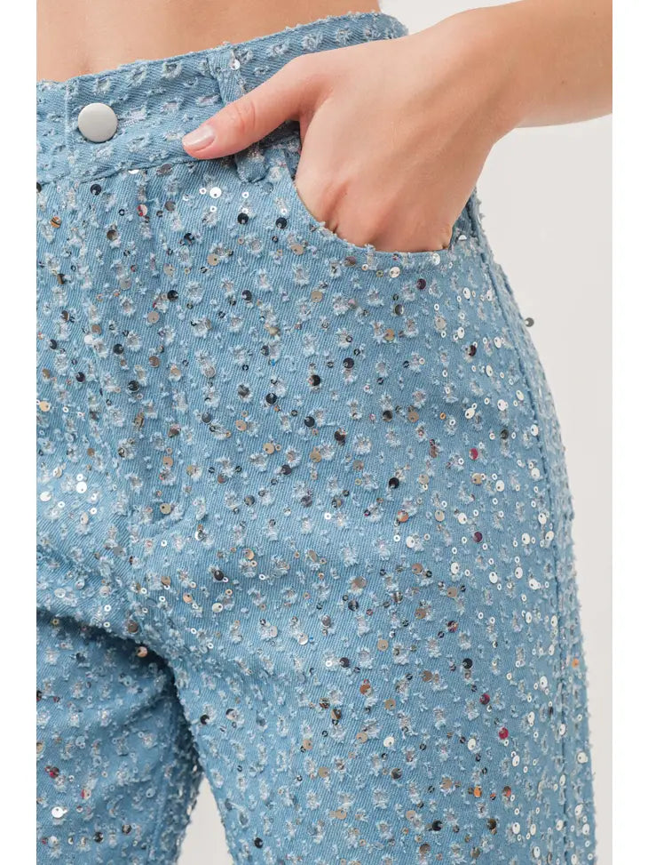 Sequined Distress Denim Delight