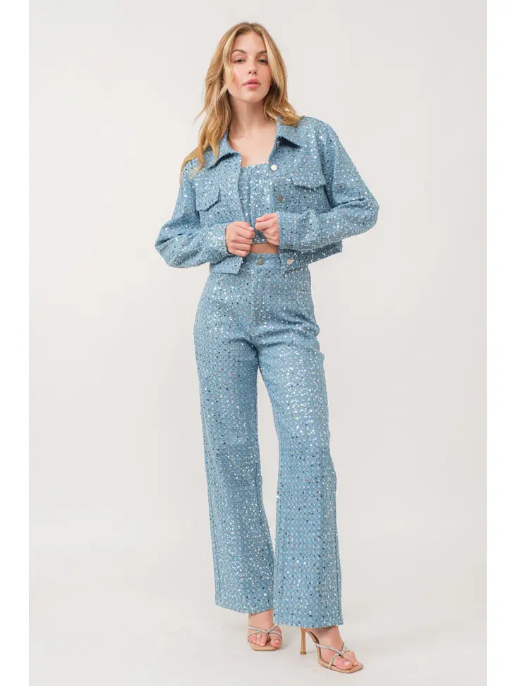 Sequined Distress Denim Delight