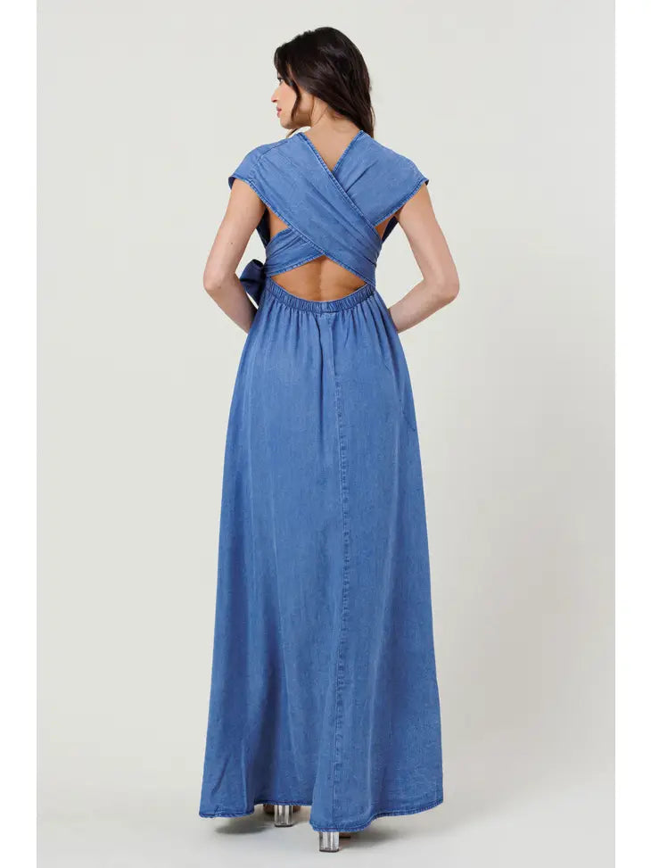 white christmas dresses Classic Denim Wrap Dress – House Of Merci