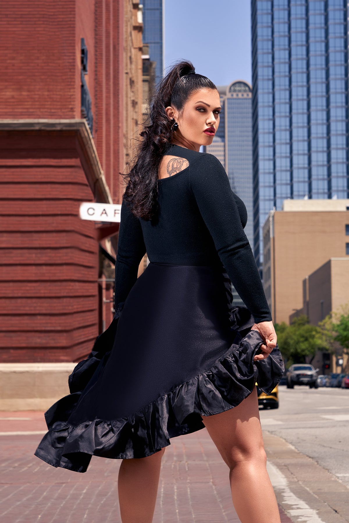 Satin Noir Ruffle Skirt