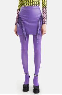 Purple Fringe Faux Suede Mini Skirt